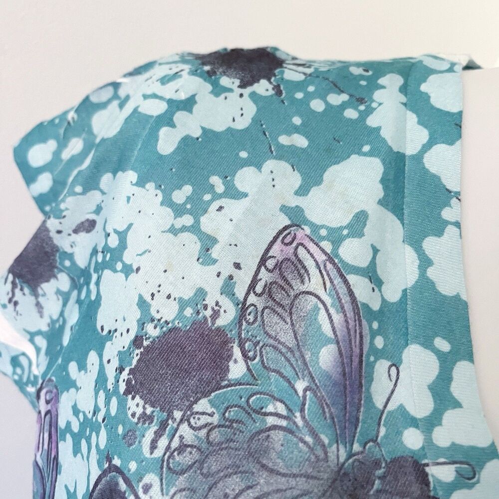 Y2K Sheer Butterfly Short Sleeve T-Shirt Womens Large V-Neck Burnout Colorful L - Picture 6 of 16